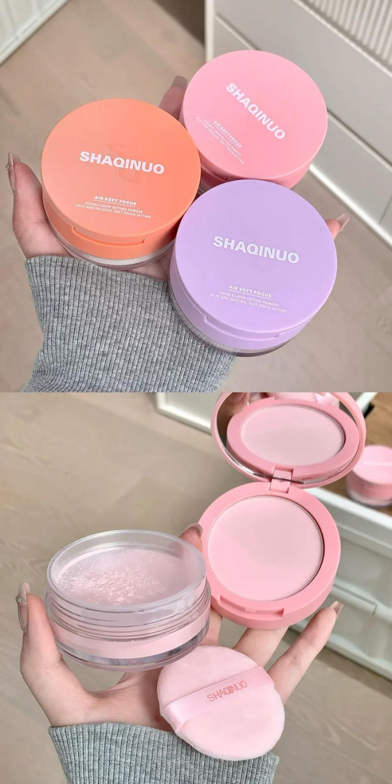 Description Picture 2 of itemSHAQINUO Dual-effect Light and transparent Powder Compact Touch-ups, Concealer, contouring, swelling, blush, brightening, high-g