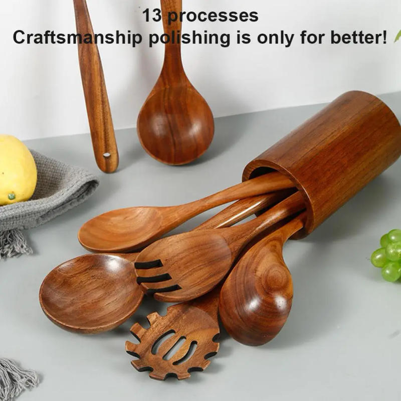 Description Picture 5 of itemWalnut Wood Tableware Spoon Rice Colander Soup Skimmer Cooking Soup Spoons Scoop Kitchen Wooden Cooking Utensils