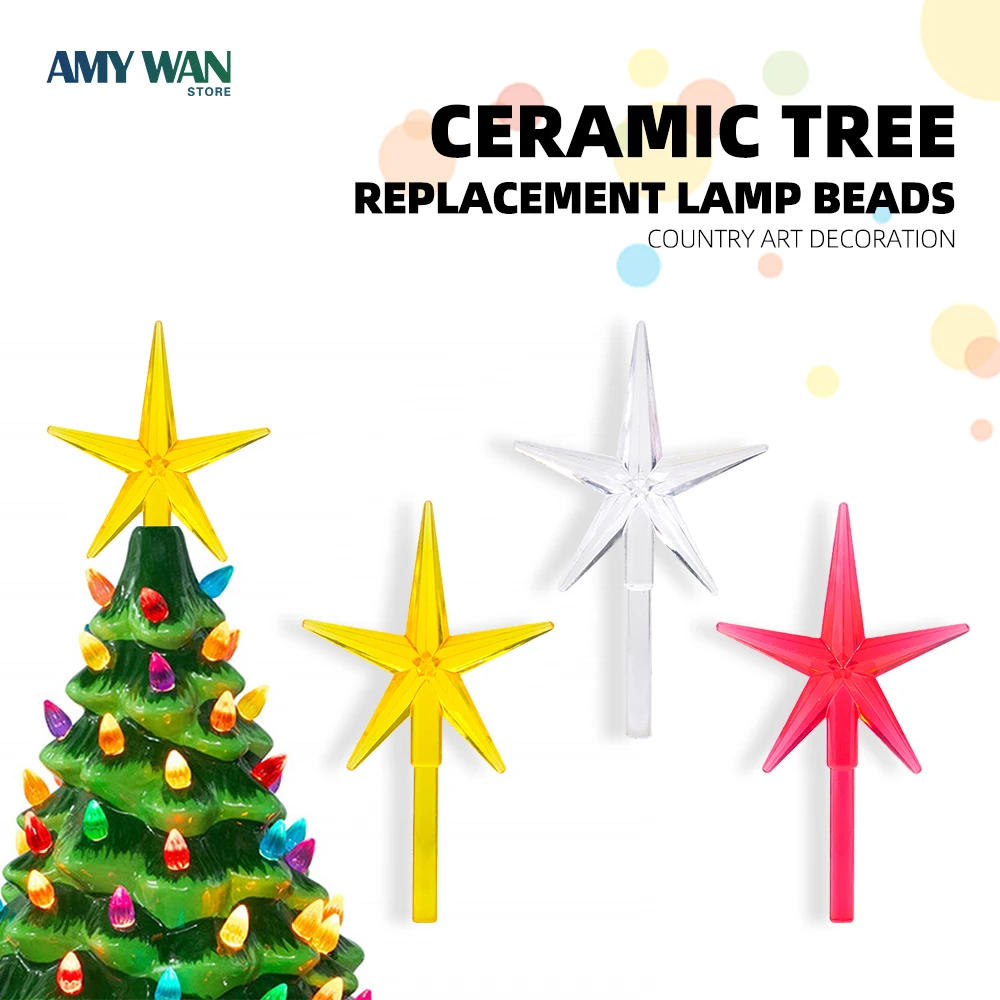 Description Picture 3 of item6pcs Ceramic Christnas Tree Top Xmas Ornaments Star Topper Light Beads Replacement Accessories for Home New Year Party Supplies