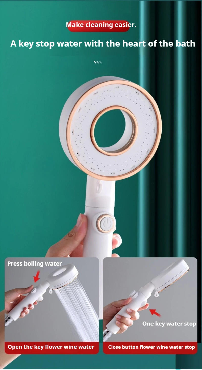 Description Picture 6 of item3 Modes Adjustable Showerheads High Pressure Shower Head Water Saving One-Key Stop Water Spray Nozzle Bathroom Faucet Accessory