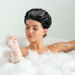 Adjustable Nightcapss Double Layered Oversized Adjustable Hair Cap Waterproof Black Shower Cap Sleeping Hat Night Hair Care