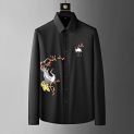 Chinese Style Embroidery Shirt Men's  Autumn Long Sleeve Slim Fit Casual Business Formal Dress Shirts Social Party Tuxedo Blouse