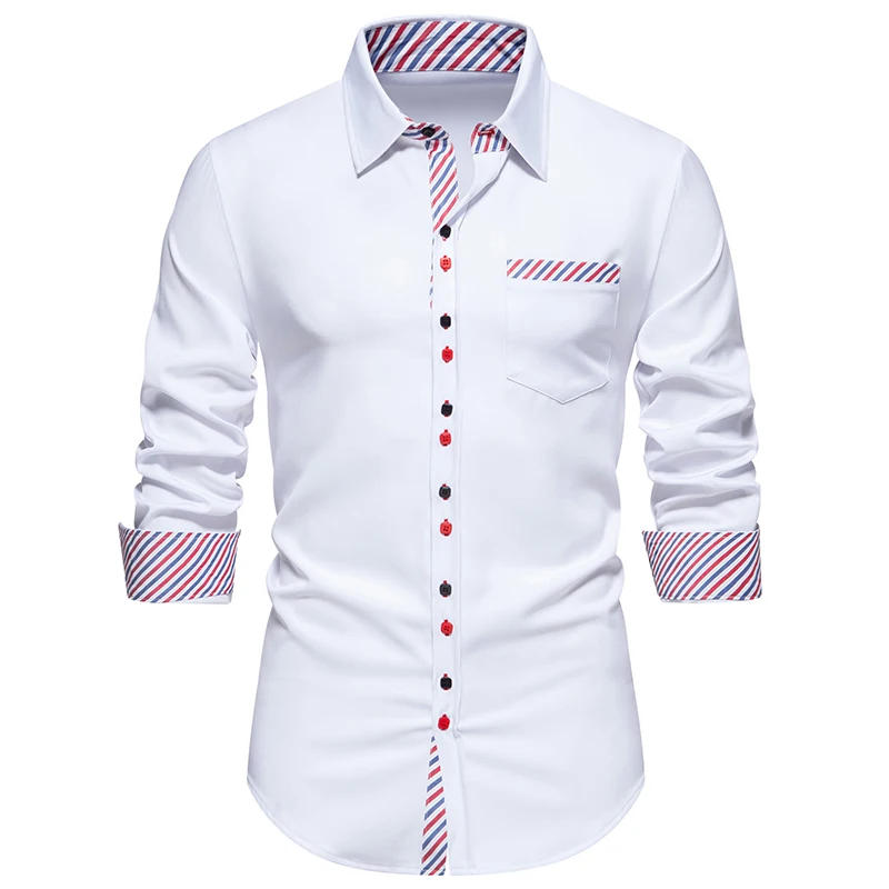 Description Picture 5 of itemNew Fashion Men's Striped Color Block Shirts Casual Contrast Long Sleeve Dress Shirt Business Formal Shirt Male Office Wedding