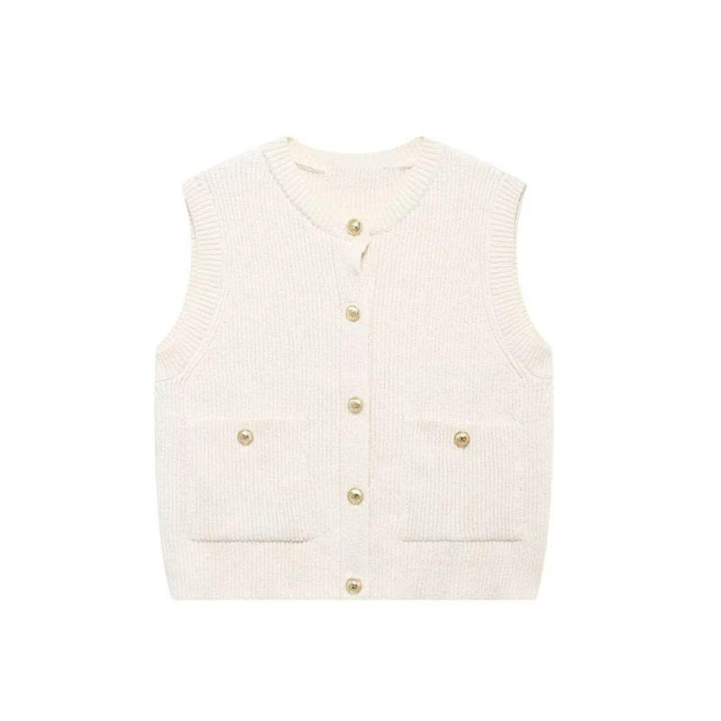 Description Picture 6 of item2024 RARF autumn new European and American style round neck button pocket decoration knitted vest vest vest vest