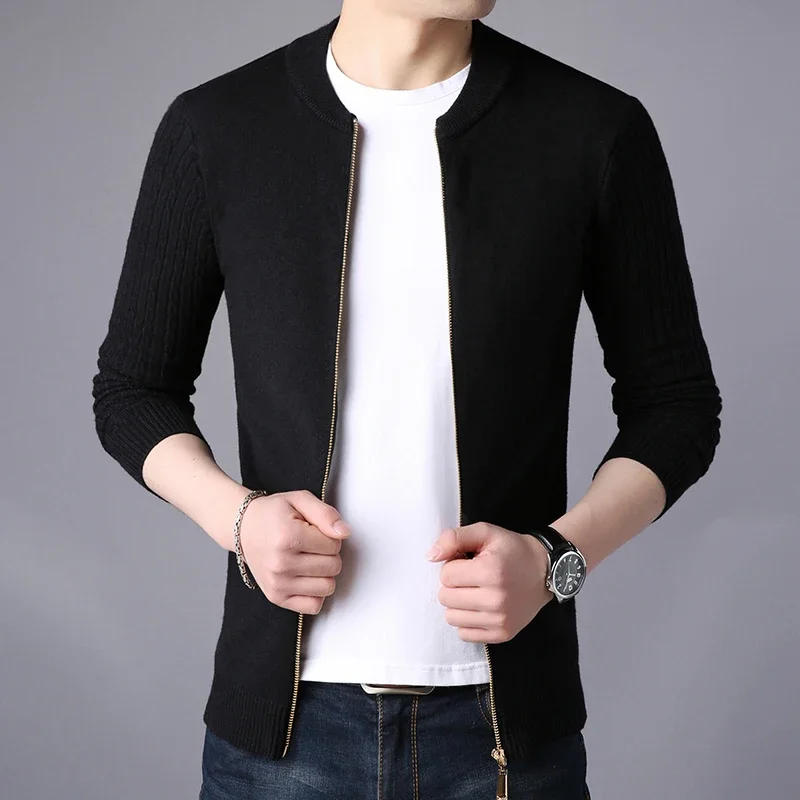 Description Picture 6 of itemKorean Fashion Cardigan Sweater Men Solid Stand Collar Zipper Men's Sweater Slim Fit Cardigan for Man Plus Size 3XL