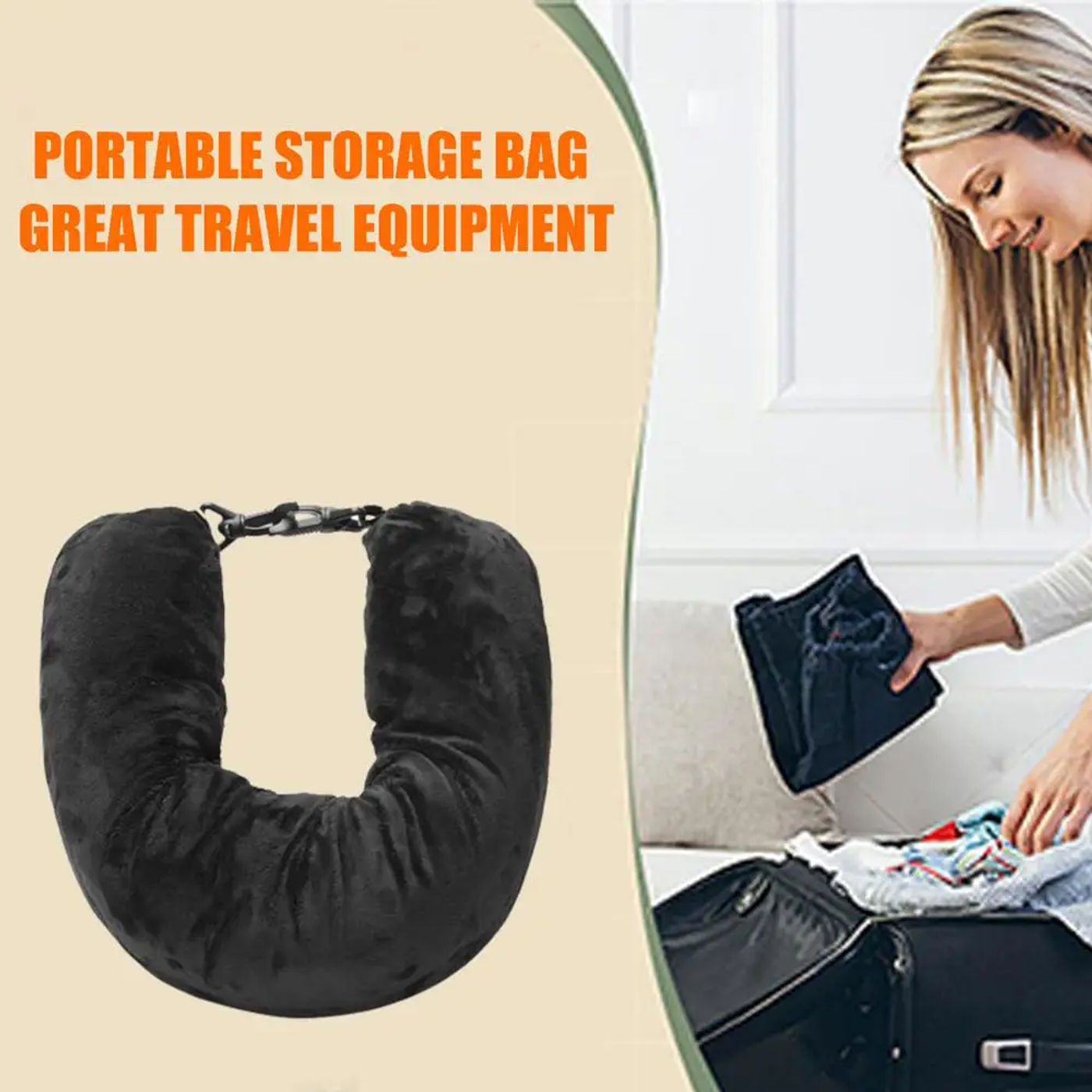 Description Picture 3 of itemTravel Neck Pillow That You Stuff With Clothes Portable Outdoor Travel Storage Bag Pillow Car Headrest Household U-shaped Pillow