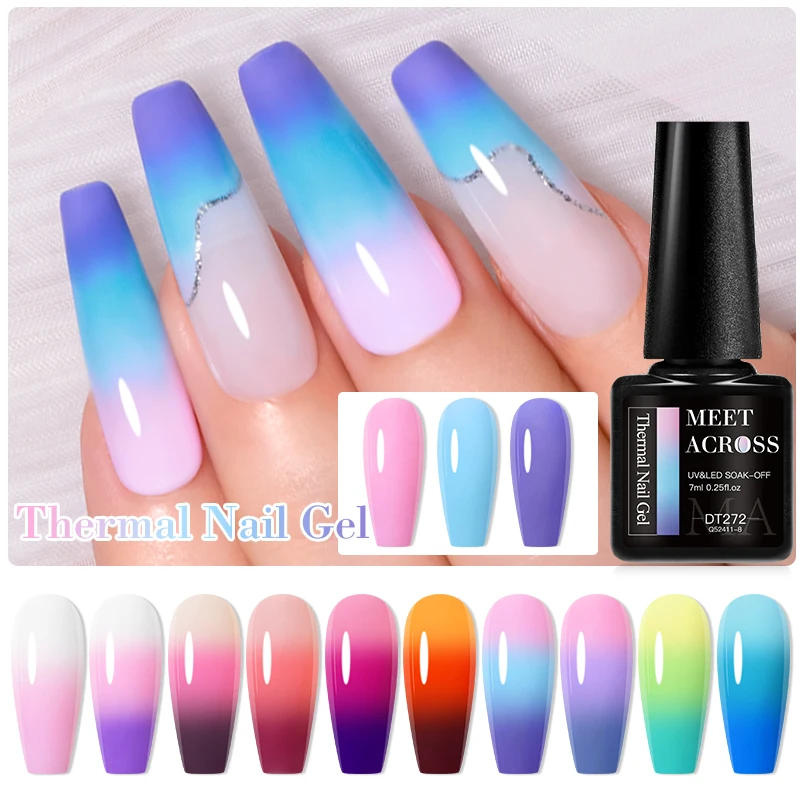 Description Picture 3 of itemMEET ACROSS 7ml 3 Colors Changing Thermal Gel Nail Polish Brown Gray Purple Soak Off Gel Vernis Winter Semi Permanant Nail Art