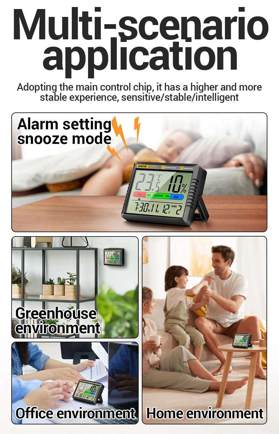 Description Picture 6 of itemANENG AP01 Moisture Meters Celsius Display Digital  Thermometer Temperature Measuring Hygrometer LCD Screen Alarm Clock Testers