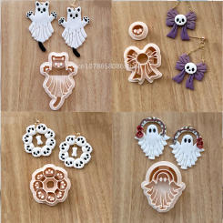 Halloween Series Ghost Cat Skull Hoop Bows Polymer Clay Cutters for DIY Earrings Jewelry Pendant Modeling Cutting Die Tools
