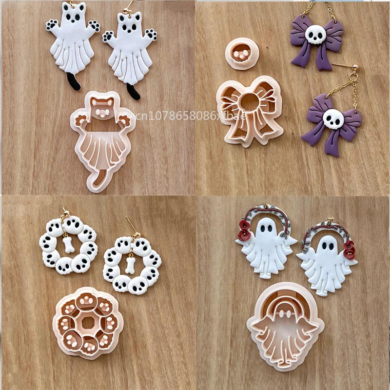 Description Picture 2 of itemHalloween Series Ghost Cat Skull Hoop Bows Polymer Clay Cutters for DIY Earrings Jewelry Pendant Modeling Cutting Die Tools