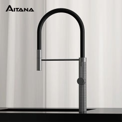 Black brass kitchen faucet high-end light luxury design single hole single handle pull-out cold and hot double control sink Tap