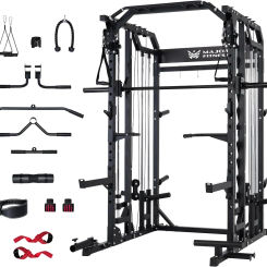 Drone2 Smith△ Machine – All-in-One Home Gym Squat Rack with Weight Bar, Dual LAT Pull-Down Systems & Cable Crossover Machine for