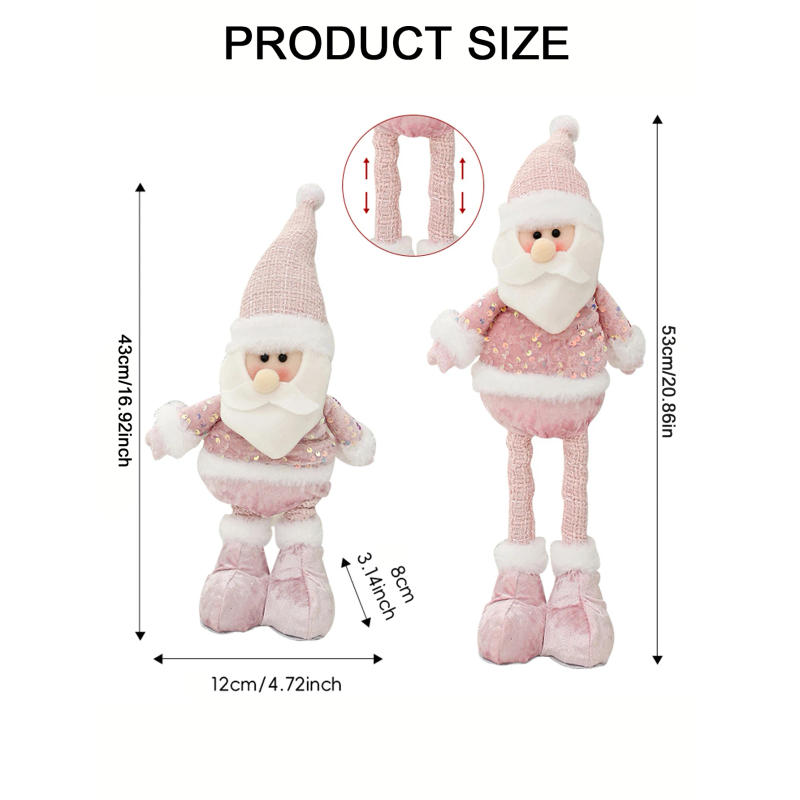 Description Picture 3 of item1pc Christmas pink doll, pink doll with sequined telescopic legs, family holiday decoration, table ornament, Christmas gift