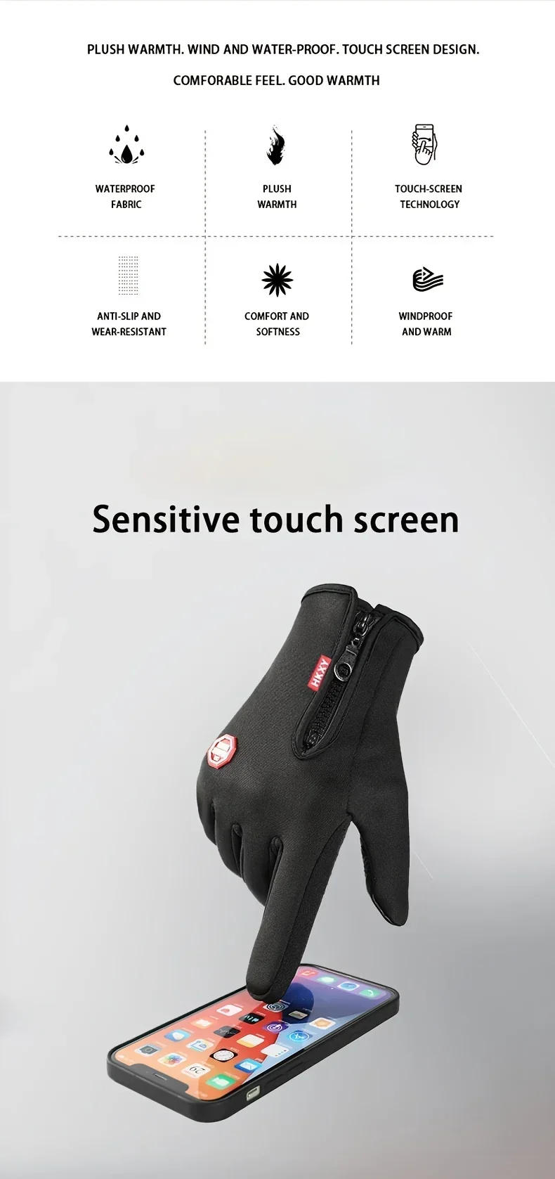 Description Picture 2 of itemWinter Gloves For Men Women Touchscreen Warm Outdoor Cycling Driving Motorcycle Cold Gloves Windproof Non Slip Gloves