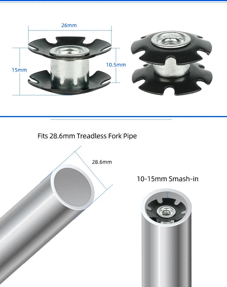 Description Picture 3 of itemBicycle Front Fork Mount Core 1 1/8" 28.6mm Steerer Anchor Headset Star Nuts Smash In Inserts Bowl Top Cap Suspension Plug