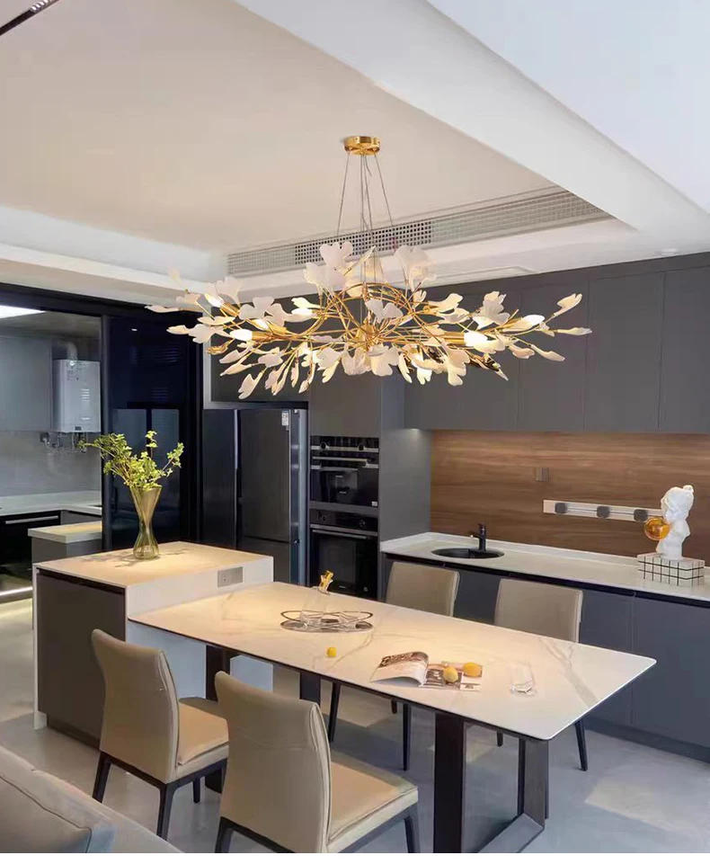 Description Picture 3 of itemModern LED Pendant Lights Home Decoration Bedroom Dining Living Room Ceiling Chandelier Ginkgo Leaf Art Long Lighting Fixtures