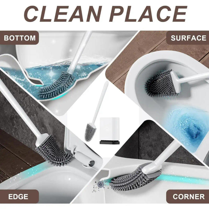 Description Picture 3 of itemToilet Brush and Holder Set - Flexible Toilet Bowl Brush Head with Silicone Bristles, Compact Size (1 Pack, White)