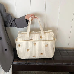 Korean Style Diaper Bag Large Capacity Portable Baby Stroller Bag Organizer Embroidery Bear Olive Mommy Maternity Bag