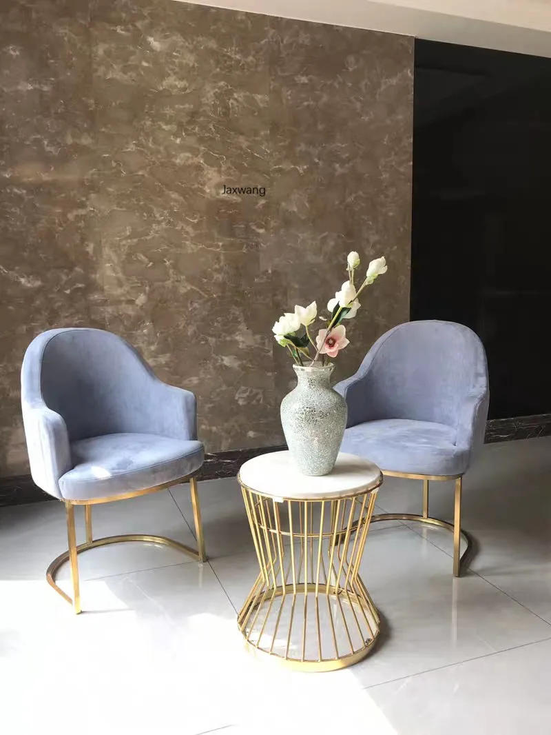 Description Picture 6 of itemEuropean Flannel Dining Chairs for Kitchen Designer Armchair Dining Room Furniture Brushed Stainless Steel Home Dining Chair GM