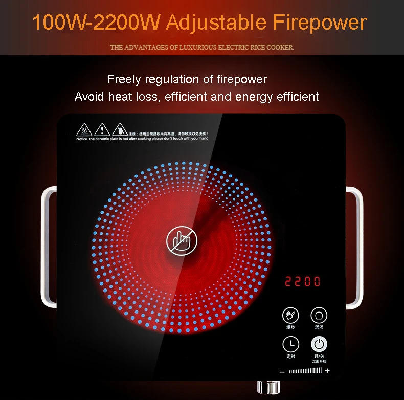 Description Picture 5 of itemElectrical Magnetic Waterproof Induction Cooker Hob Oven Hot Pot Stove With Timer Ceramic Heating Furnace Cooktop Plate 2200W