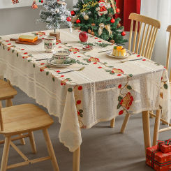 Christmas Table Decoration And Accessories Polyester Lace Flower Embroidery Rectangular Table Cloth New Year's Decor Tablecloths