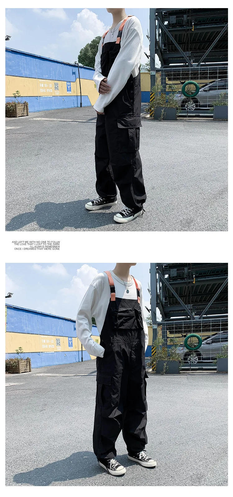 Description Picture 5 of item2023 Men's Spring and Autumn New Retro Tooling Suspender Pants Loose Sling One-Piece Ankle Banded Pants