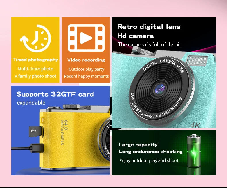 Description Picture 4 of item4K HD Digital 64MP Camera Autofocus Photography Video Camcorder 2.4 inch Screen for Portable Kid Adult Beginners Vlogging Camera