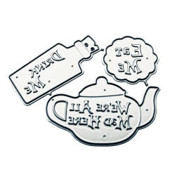 Teapot Water Bottle Cookie with Funny Letters Metal Cutting Dies Stencil DIY Scrapbooking Embossing Tool Die Cuts Paper Card Alb