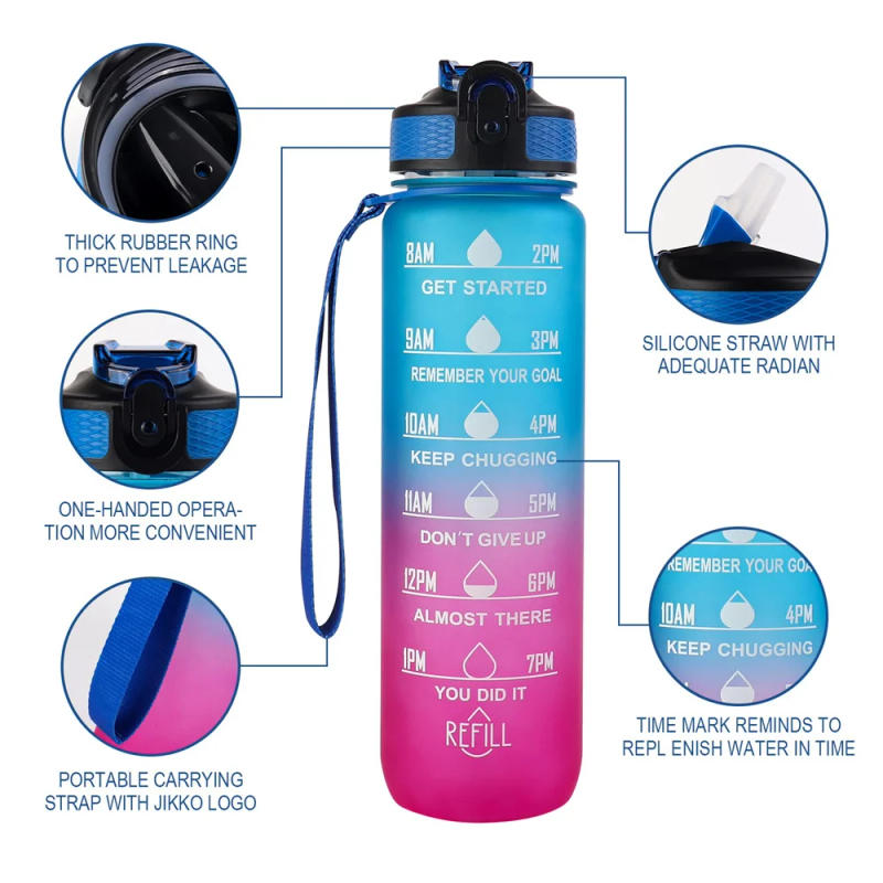 Description Picture 5 of item1L Water Bottle Gradient Color Motivational Sports Water Bottle with Time Marker Leak-proof Cup for Office, Gym, Outdoor