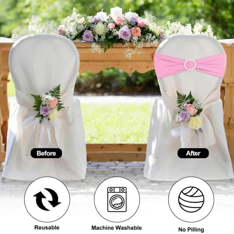 Description Picture 5 of item100/50/10pcs Elastic Chair Knot Wedding Decoration Buckle Sashes Back Cover Mariage Hotel Home Seat Elegant Modern Ribbon Decors