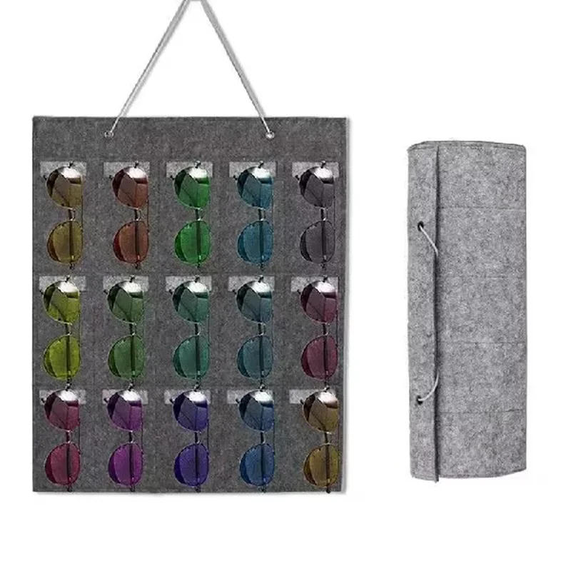 Description Picture 5 of itemNew High Quality 15 Grids Glasses Organizer Storage Wall Hanging Bag Sunglasses Eyeglass Container