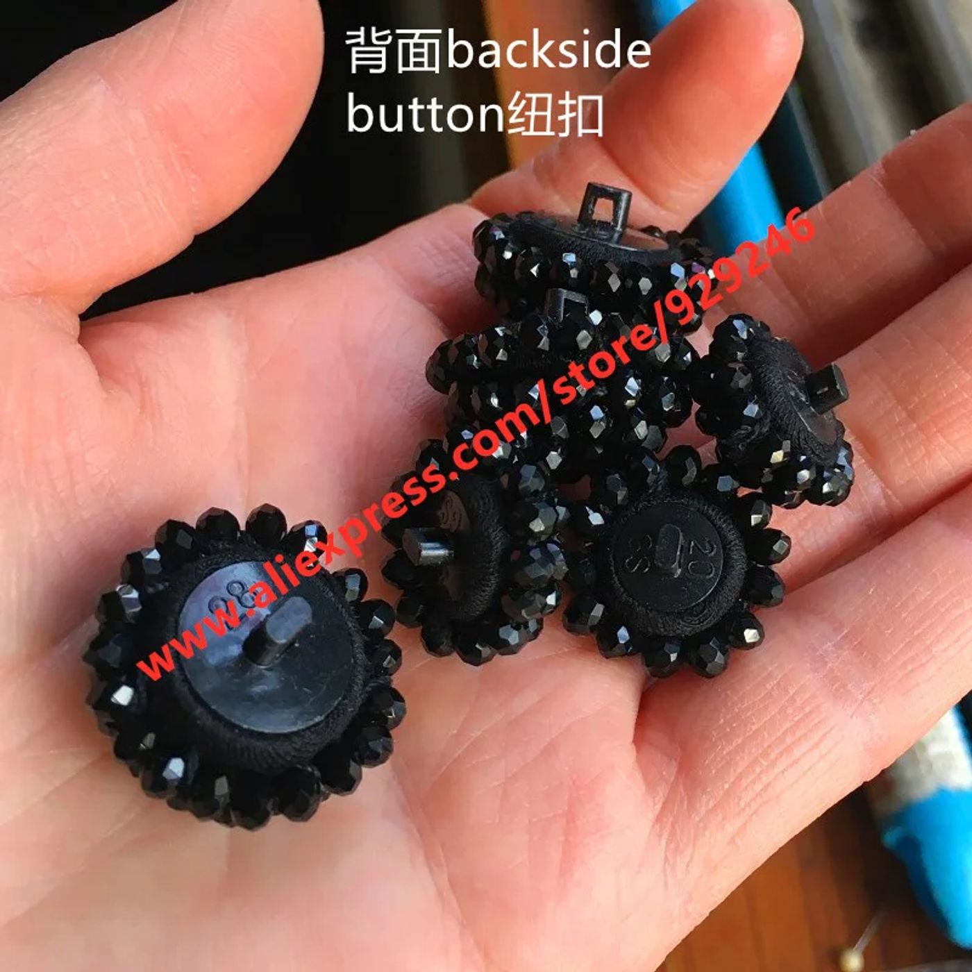 Description Picture 4 of item20mm Round Black Crystal Covered Button For Garments Accessory 25mm Decorative Beads Button for Sweaters Coat Shirts Decoration