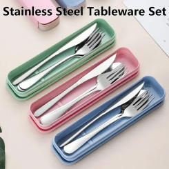 3/4pcs Tableware Set Portable Cutlery Dinner Stainless Steel Solid Simple Style Knife Fork Spoon Travel Flatware with Box