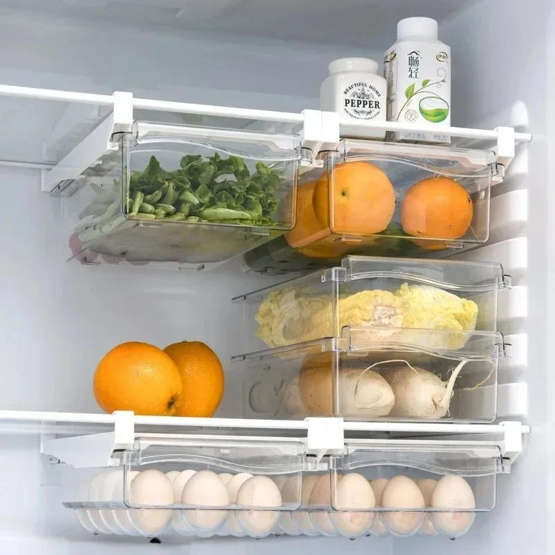 Description Picture 4 of item1/2pcs Fridge Organizer Fruit Egg Refrigerator Storage Box Under-shelf  Drawer  Fresh-keeping  Kitchen Fridge Organizer