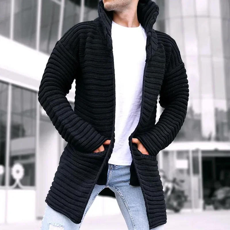 Description Picture 4 of itemAutumn and Winter New Cardigan Mens Knitted Sweater Solid Color Turtleneck Long-sleeved Coat Sweater Jackets