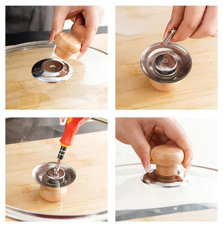 Description Picture 6 of item1PC Wood Lid Handle Heat Resistant Twist Pot Cap Anti-scalding Round Wooden Handle Kitchenware Cookware Accessories Pot Lid Knob