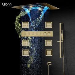 Qlonn 23 ×31 Inch Multi Functions Music LED Shower Head Bathroom Faucet Shower  System Set Push Button Smart Thermostatic Mixer