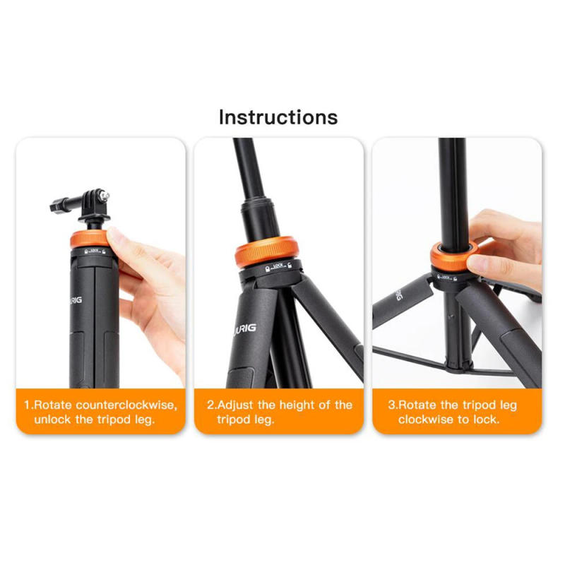 Description Picture 5 of itemUURIG 130cm Extendable Selfie Stick Tripod Stand Handle Grip for GoPro 12 11 10 9 8 Insta360 X4 DJI OSMO Action 3 4 Accessories