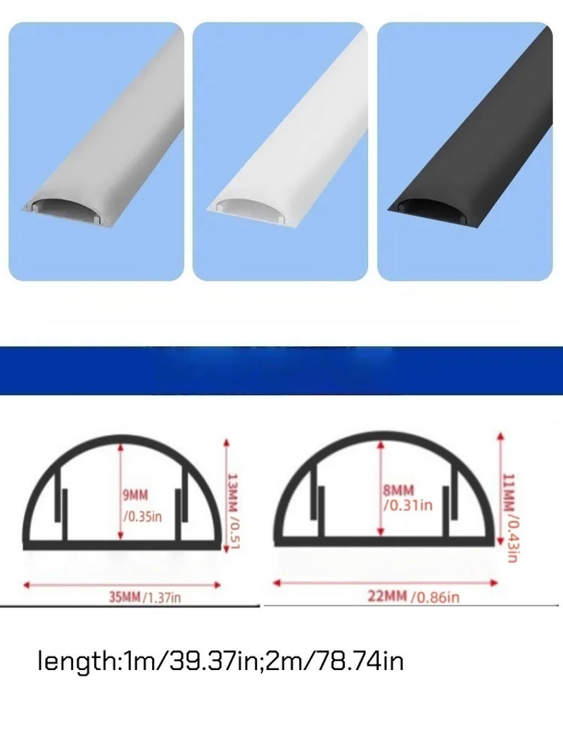 Description Picture 3 of item1pc 1m/39.37in Slot Floor Cord Cover Self-Adhesive Cord Protector Extension Wiring Duct Protector Electric Wire Slot Cable