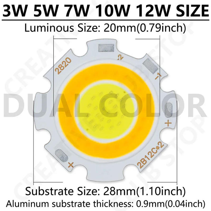 Description Picture 3 of item2011 2820 COB Light Source LED Dual Color COB Chip Cool Warm White 3W 5W 6W 7W 10W 12W 250mA For DIY Spotlight Track Flood Light