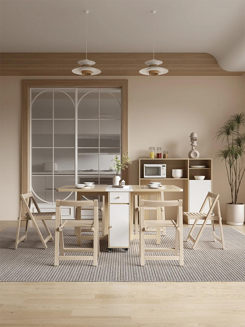 Description Picture 3 of itemFolding Dining Table Set 6 Chairs Luxury Vintage Square Dining Table Extensio Nordic Mesas Y Sillas De Comedor Kitchen Furniture