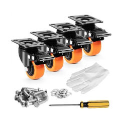 2/3/4/5/6-inch Swivel Plate Casters Set of 4 with Security Dual Locking PVC Caster Wheels for Cart Furniture Workbench