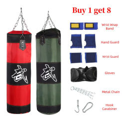 60cm 80cm 100cm 120cm Empty Boxing Sand Bag Hanging Kick Sandbag Boxing Training Fight Karate Sandbag With Gloves Wrist Guard