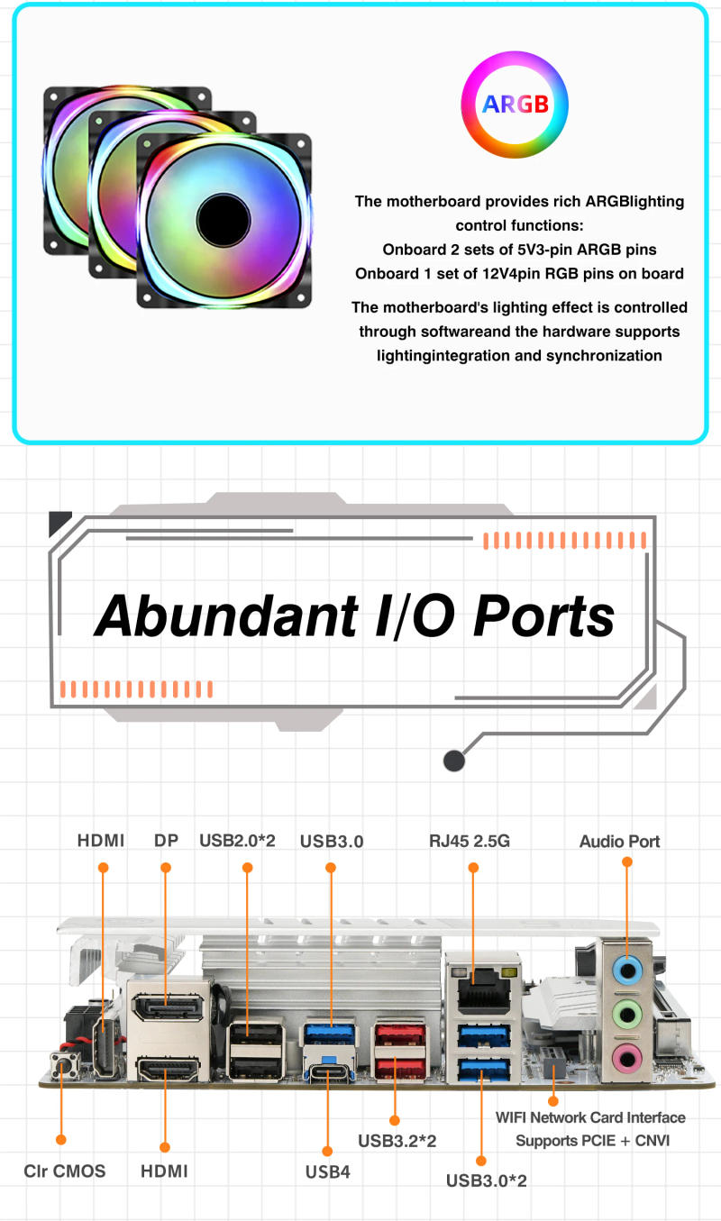 Description Picture 6 of itemERYING ITX B760i Gaming Motherboard ARGB LGA 1700 115x Support Core 12/13/14th i9/i7/i5/i3/Pentium Dual Channel DDR5 RAM White