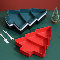 Creative Christmas tree fruit plate compartment household snack plate plastic candy dried fruit melon seeds storage box