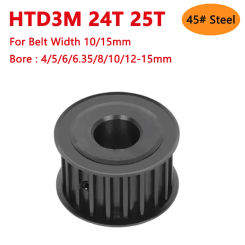1pc 24 25 Teeth HTD3M 45# Steel Timing Pulley 24T 25T Synchronous Wheel for Belt Width 10mm 15mm Bore 4-15mm Pitch 3mm