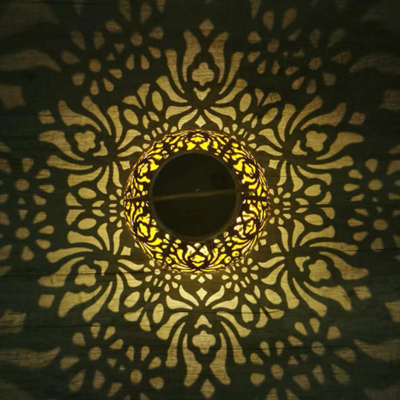 Description Picture 4 of itemOutdoor Garden Solar Lights LED Metal Waterproof Round Lantern Lights Hanging Hollow Landscape Decoration Projection Lights