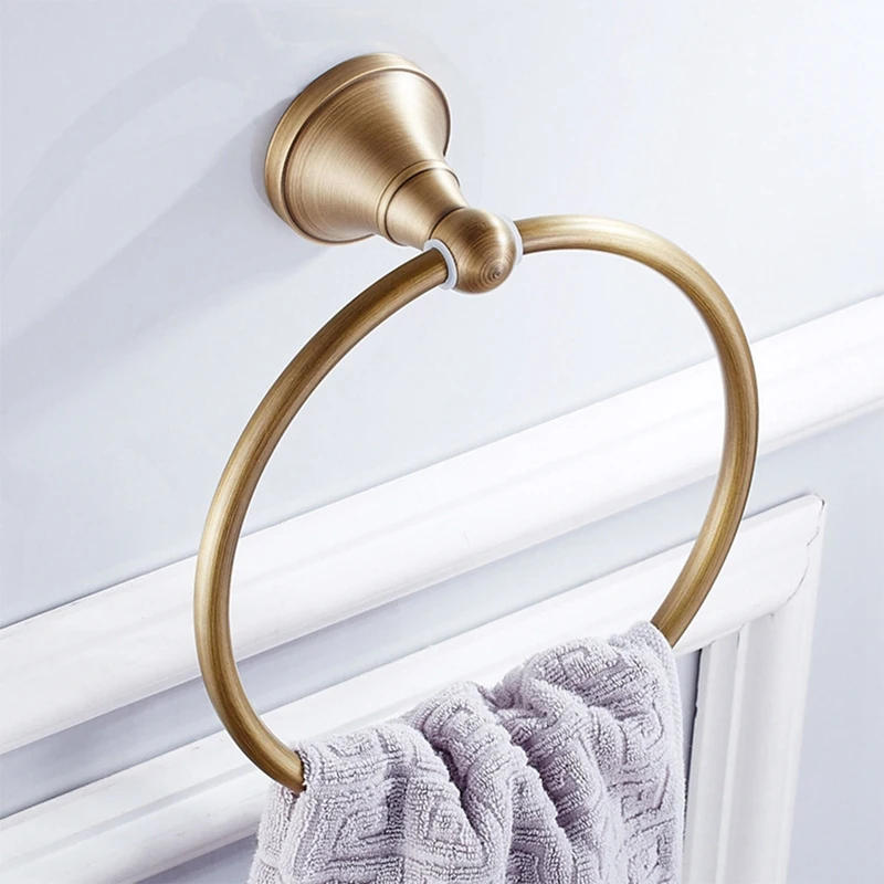 Description Picture 6 of item2Pcs Antique Gold Brass Towel Holder Bathroom Wall Mounted Round Towel Rings Towel Rack Paper Towel Holder Bathroom Set