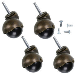 4 Pcs Gold Furniture Caster Ball with Rod Wheel Set of Steel Replacement Chair Casters Office Stem Wheels Iron Pp