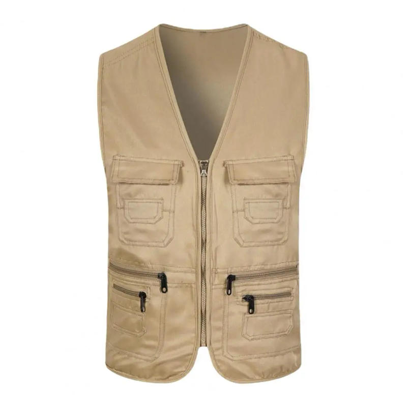 Description Picture 5 of itemZipper Closure Waistcoat Cargo Waistcoat Men Men's Summer Cargo Waistcoat with Multi Pockets V-neck Sleeveless Sports Vest Solid